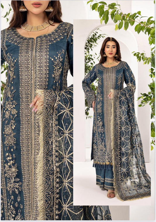 Nureh By Simran’s – 3 Piece Organza Heavy Embroidered Wedding Collection | Sizes S–XL