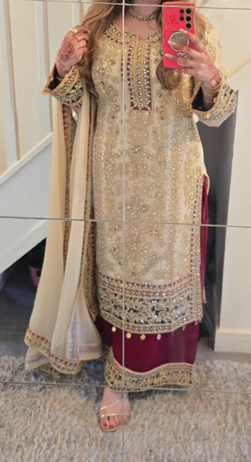 Haseen’s Inspired – Heavy Embroidered Chiffon Plazo Suit | Wedding Collection | Elegant Formal Wear