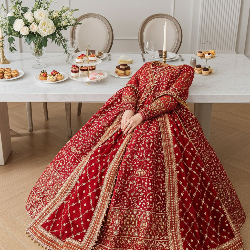 AIK Atelier Inspired – Heavy Embroidered 3-Piece Wedding Collection by Simran’s | With Heavy Embroidered Dupatta & Soft Banarsi Fabric Lehenga/Sharara- Size S-XL