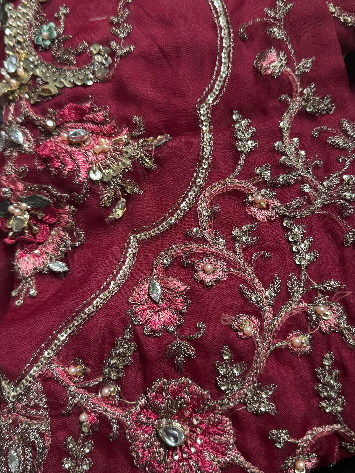 Maria B Inspired by Simran’s – Heavy Embroidered 3-Piece Wedding Collection with Long-Length Shirt & Sharara (Sizes S–XL, Same as Model)