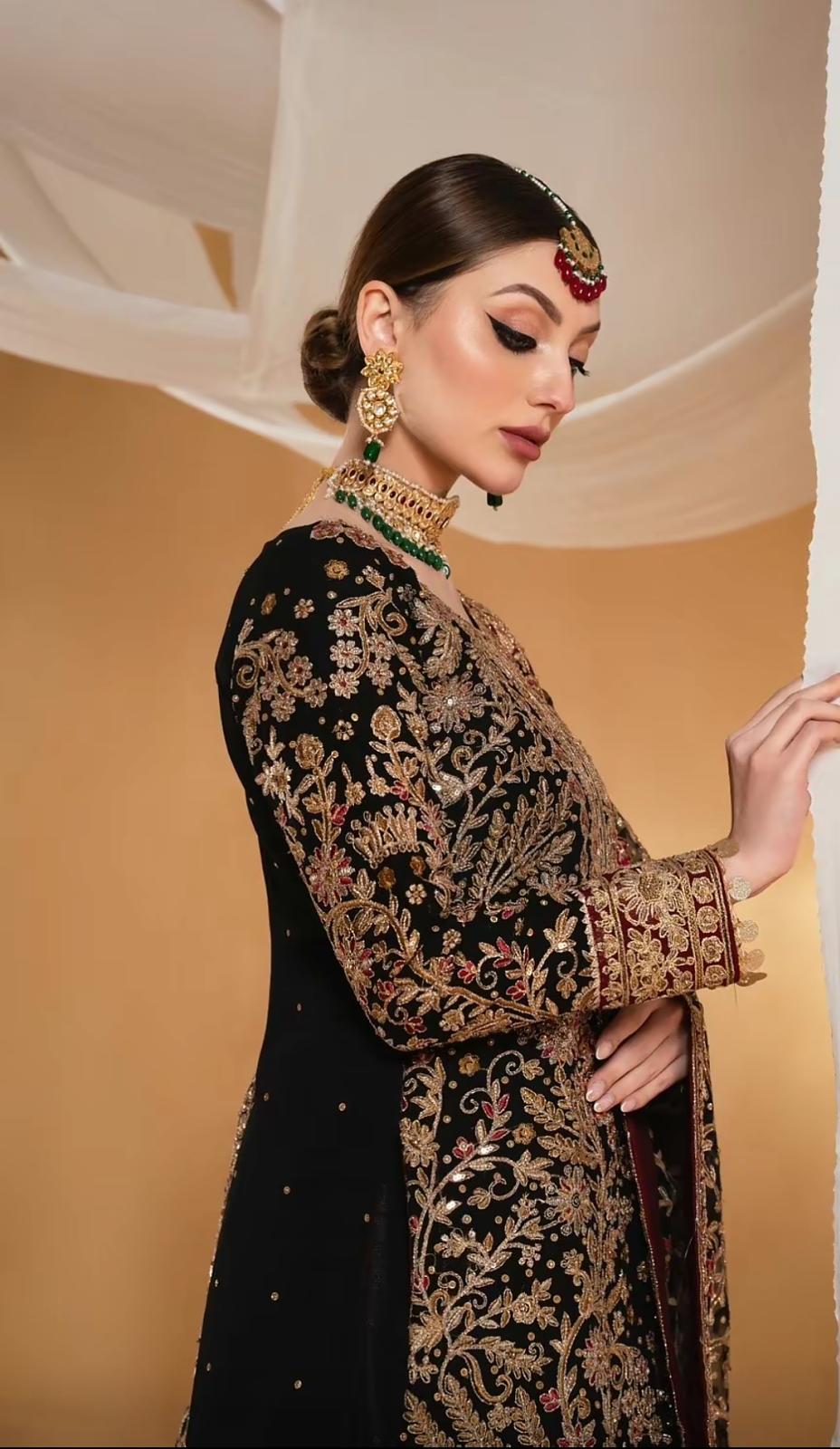 Suhana by Haseen’s – Original 4-Piece Chiffon Heavy Embroidered Wedding Collection with Matching Potli Bag- Size S-XL