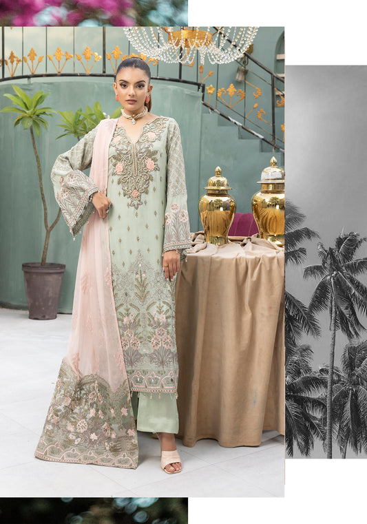 Flossie By Simran’s – 3 Piece Chiffon Embroidered Suit | Sizes S–2XL