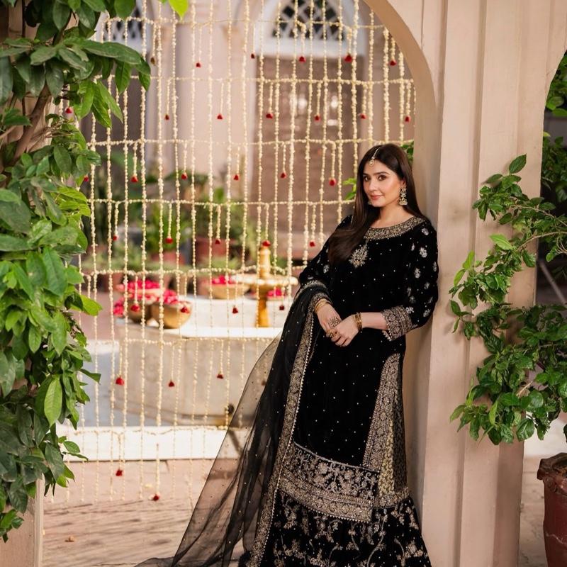 MAHVER- Haseens official (ORIGINAL )… 3 pieces heavy embroidered velvet sharara suit..beat for weddings and parties