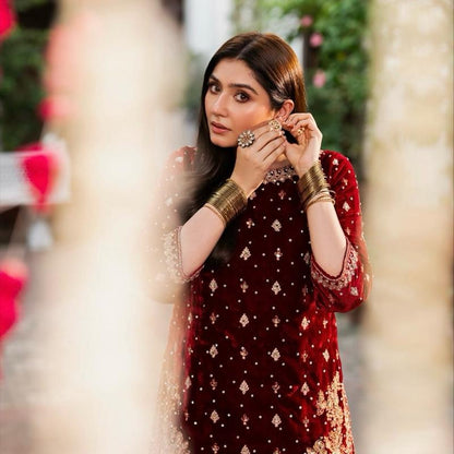 Haseens ( ORIGINAL )…3 piece heavy embroidered VELVET sharara suit..best for wedding and parties