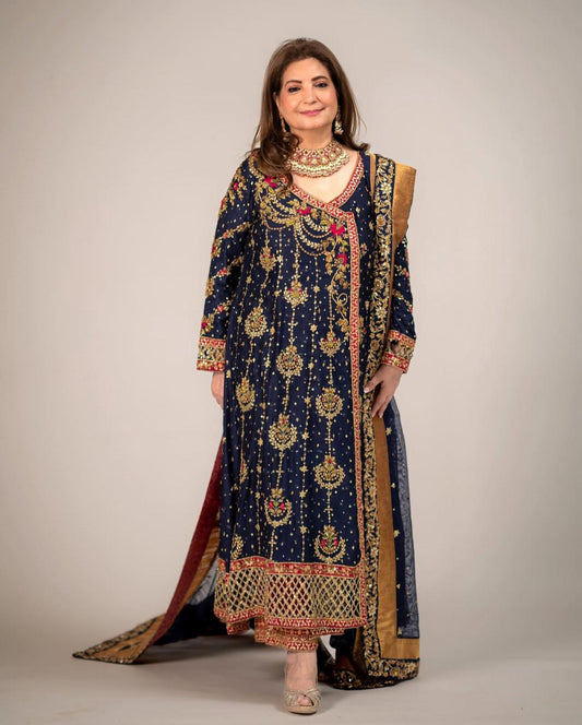 Mina Hassan( INSPIRED)…3pcs Heavy Embroidered Silk Wedding Collection suit with embroidered net duppatta…Size small to xl