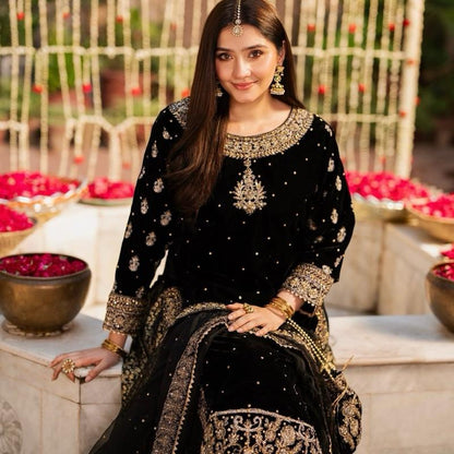 MAHVER- Haseens official (ORIGINAL )… 3 pieces heavy embroidered velvet sharara suit..beat for weddings and parties