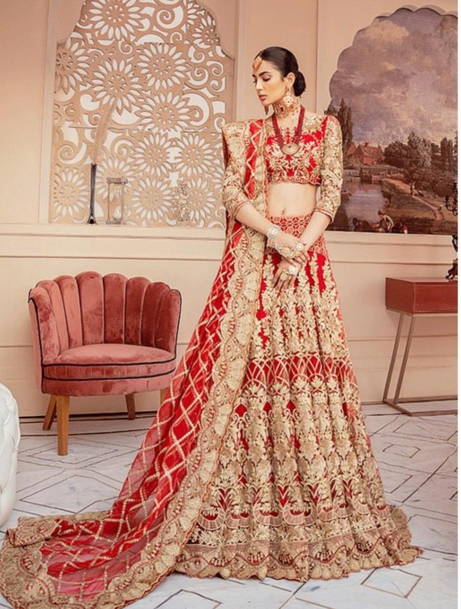 Imrozia Premium Embroidery – (Original)3-Piece Lengha Choli Suit ( Same as Model) Bridal Collection | Red | Sizes S-M-L