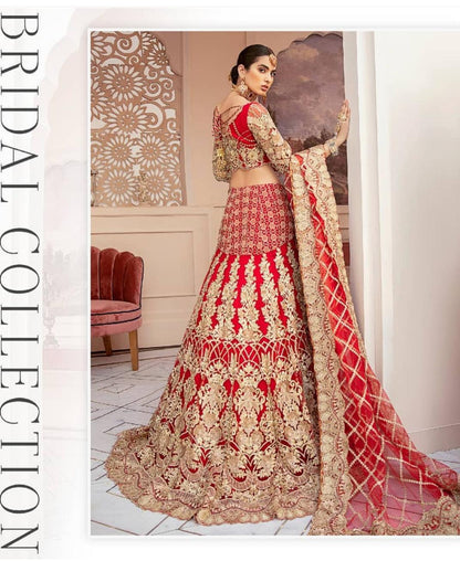 Imrozia Premium Embroidery – (Original)3-Piece Lengha Choli Suit ( Same as Model) Bridal Collection | Red | Sizes S-M-L