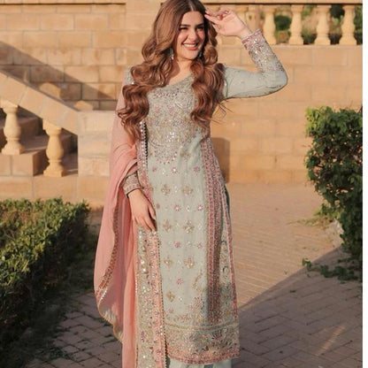 SAHAR- Haseens official ( ORIGINAL )…4 pieces heavy embroidered chiffon wedding collection comes with matching potli bag