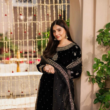 MAHVER- Haseens official (ORIGINAL )… 3 pieces heavy embroidered velvet sharara suit..beat for weddings and parties