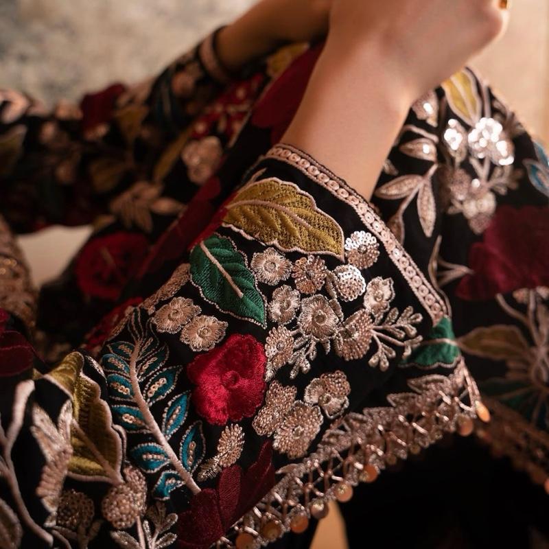 MAHNAAZ- Haseens official ( ORIGINAL)…4 pieces heavy embroidered chiffon suit with matching potli bag