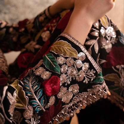 MAHNAAZ- Haseens official ( ORIGINAL)…4 pieces heavy embroidered chiffon suit with matching potli bag