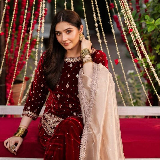 Haseens ( ORIGINAL )…3 piece heavy embroidered VELVET sharara suit..best for wedding and parties