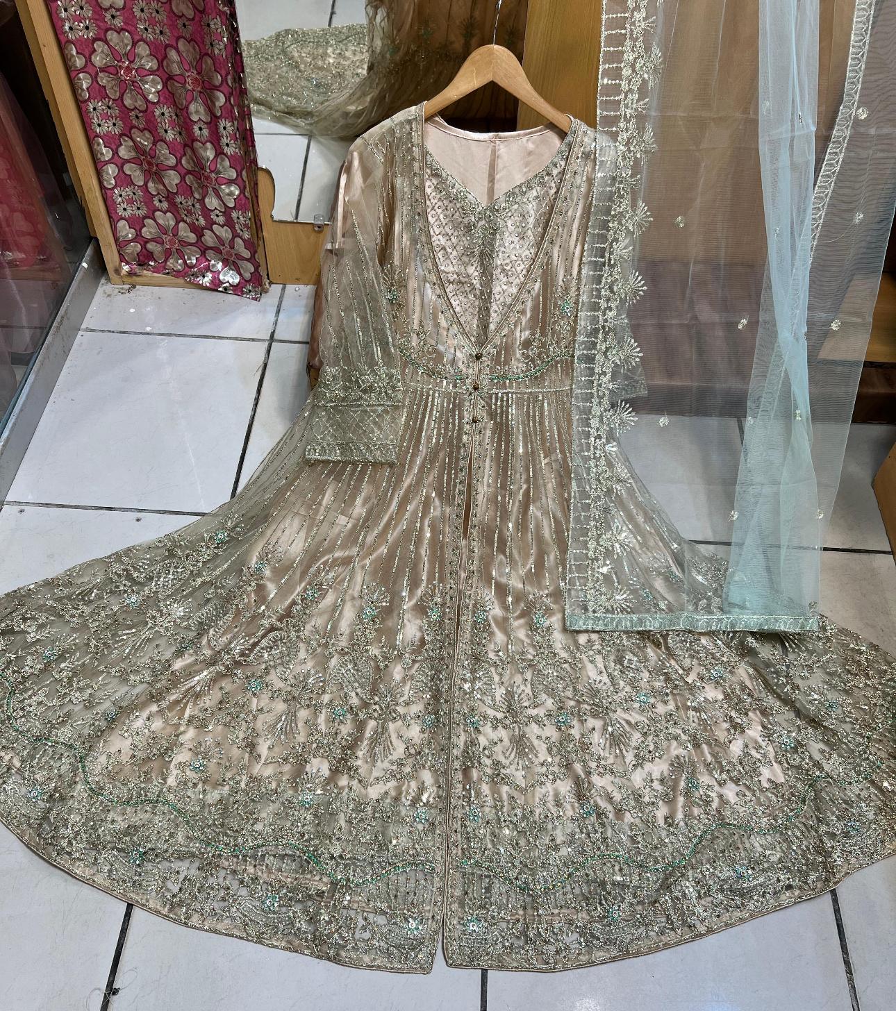 Heavy Embroidered Long-Length Maxi Dress with Fully Embroidered Net Dupatta | Premium Formalwear-