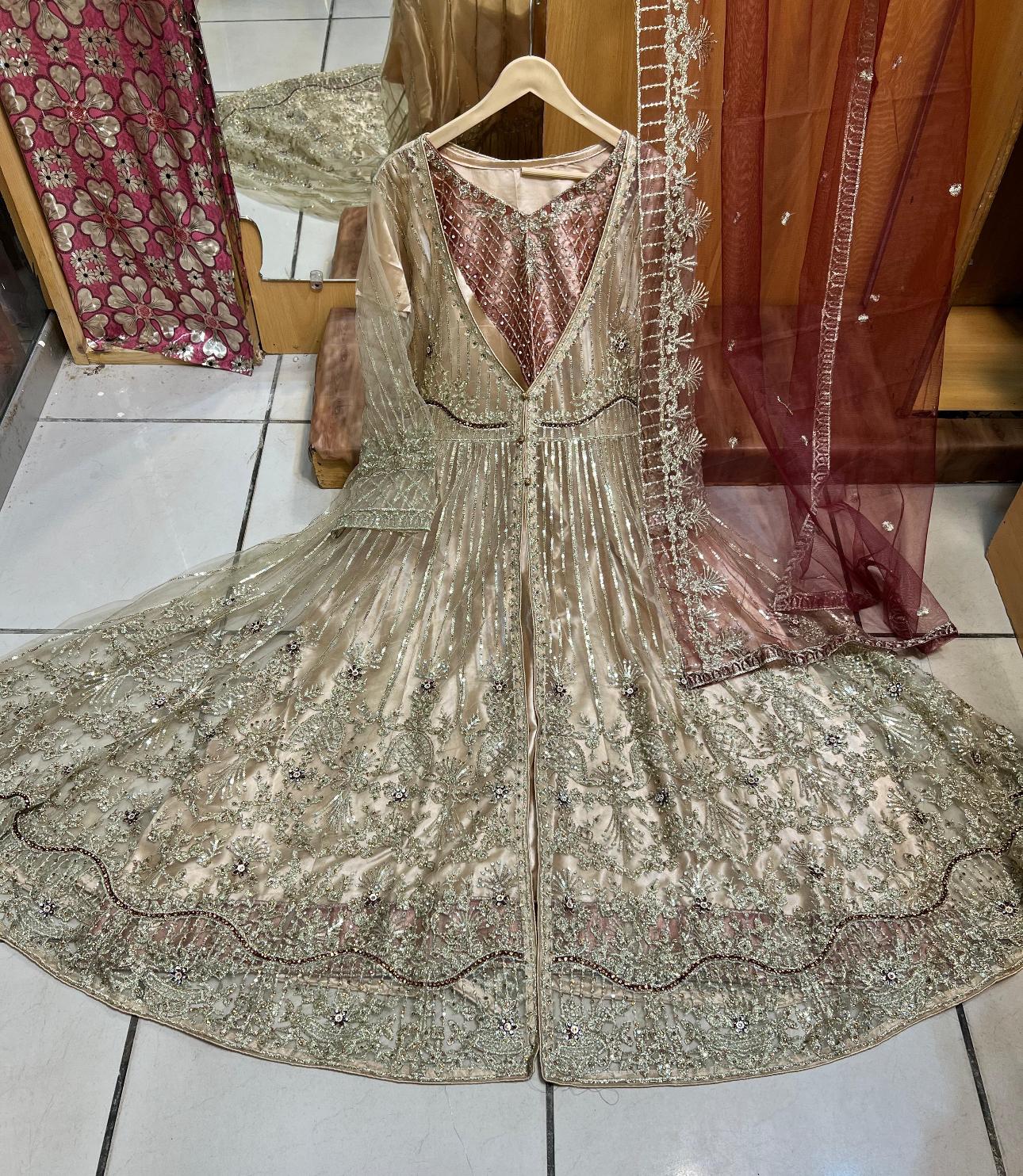 Heavy Embroidered Long-Length Maxi Dress with Fully Embroidered Net Dupatta | Premium Formalwear-