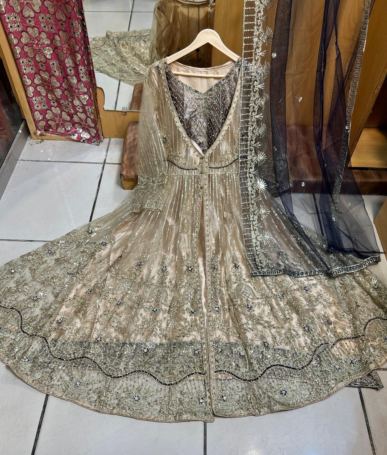 Heavy Embroidered Long-Length Maxi Dress with Fully Embroidered Net Dupatta | Premium Formalwear-