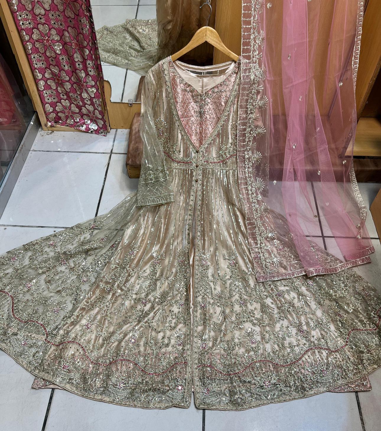 Heavy Embroidered Long-Length Maxi Dress with Fully Embroidered Net Dupatta | Premium Formalwear-