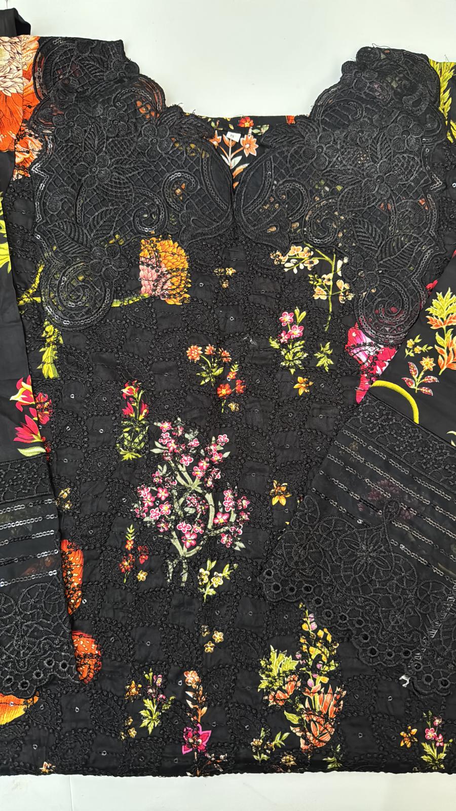 Maria B Inspired 3-Piece Suit with Chiffon Dupatta | Elegant Pakistani Wear Black (Sizes S–2XL)