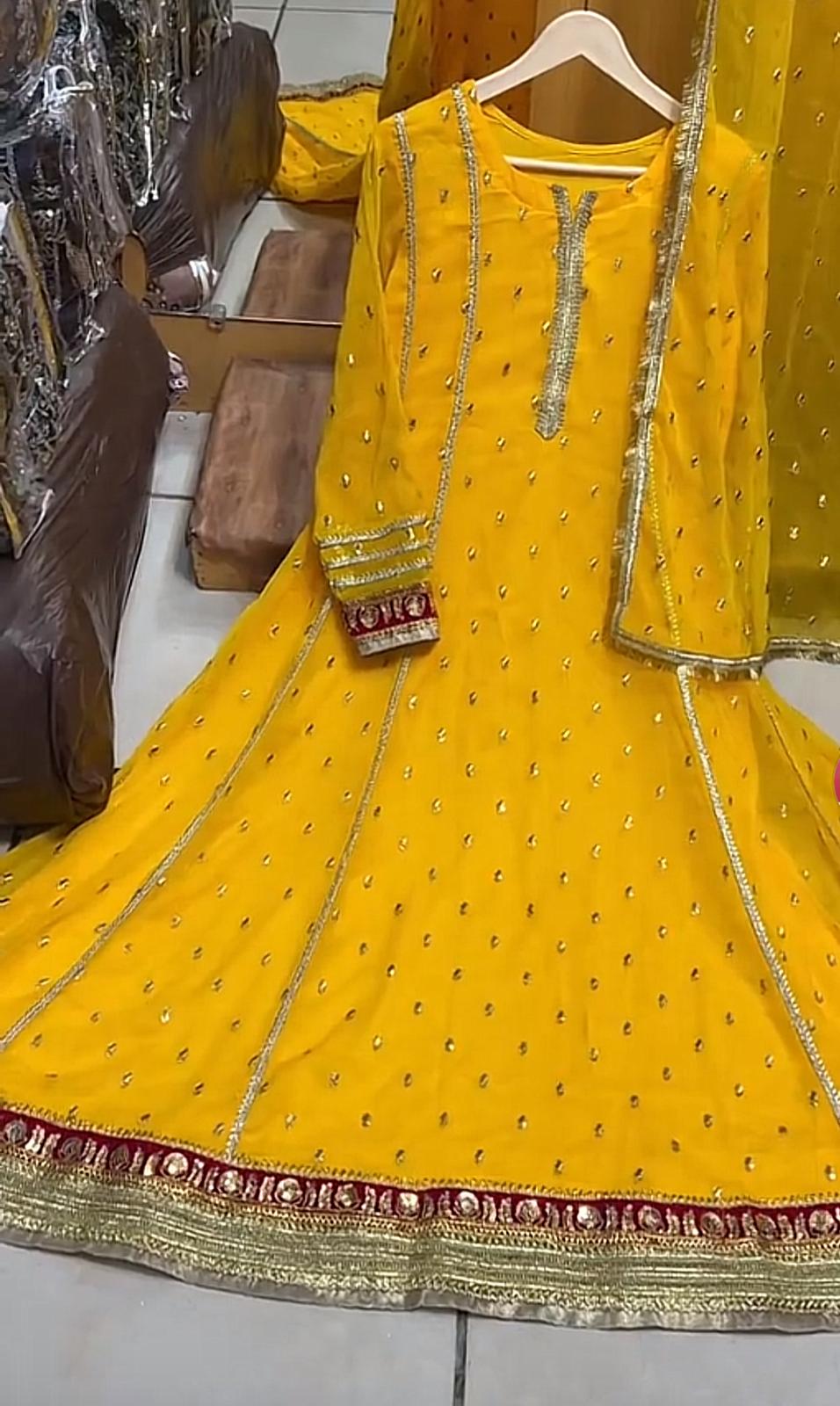 Graceful Chiffon Embroidered Long Frock with 4-Side Lace Dupatta – 2 Piece Set