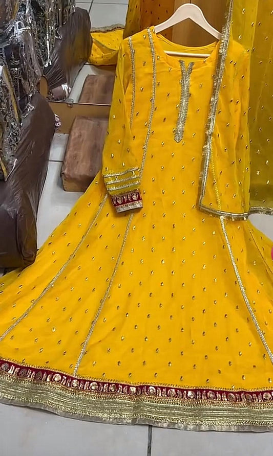 Graceful Chiffon Embroidered Long Frock with 4-Side Lace Dupatta – 2 Piece Set