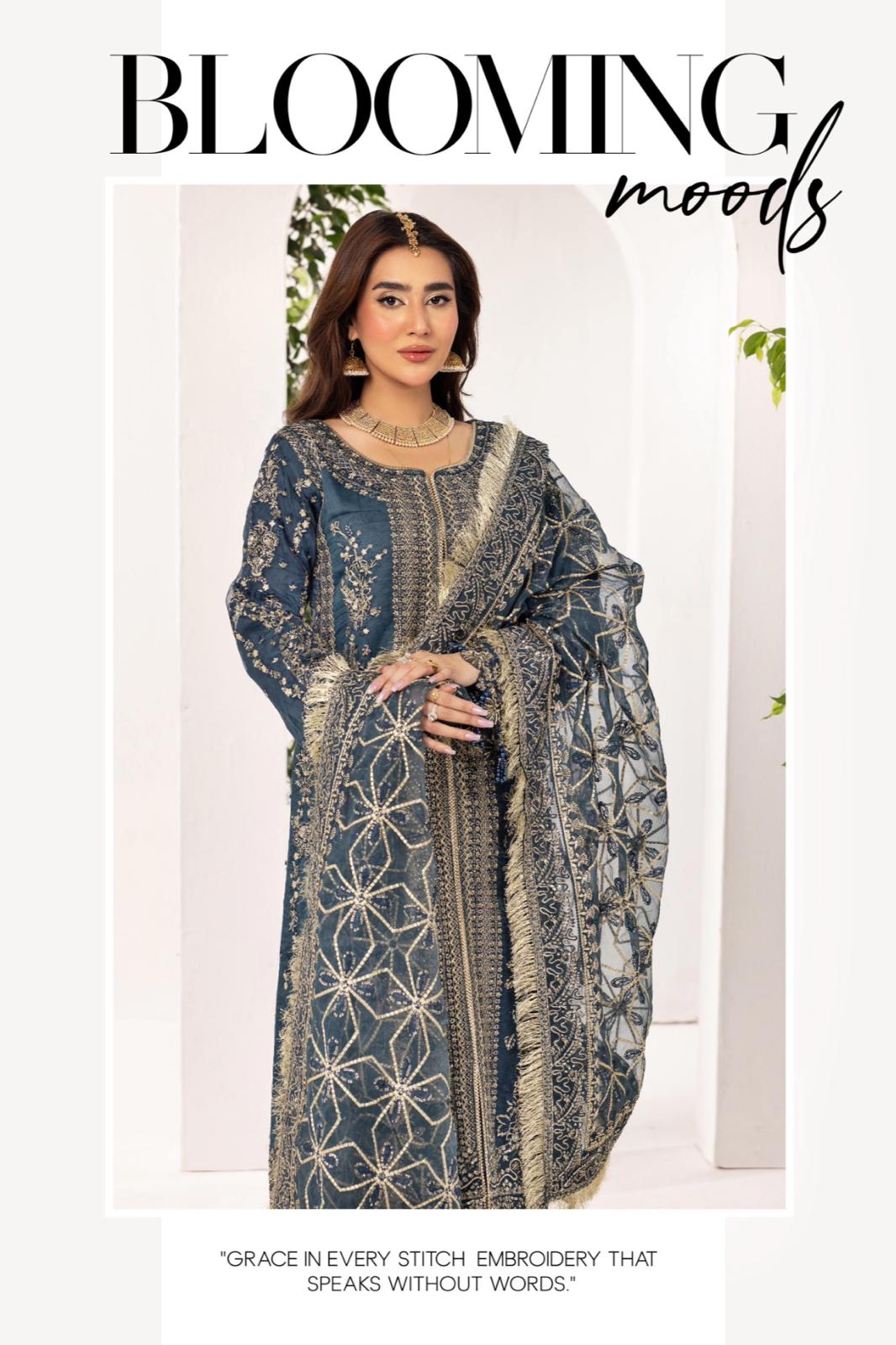 Nureh By Simran’s – 3 Piece Organza Heavy Embroidered Wedding Collection | Sizes S–XL