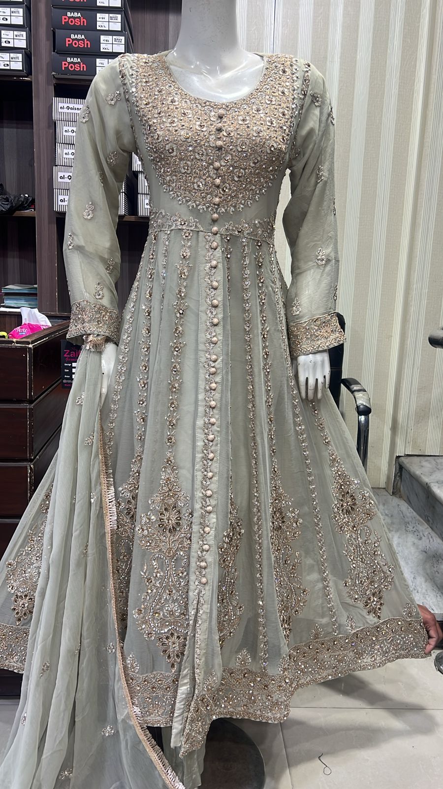 Beautiful Heavy Embroidered Chiffon Maxi – Luxury Wedding Collection (Size S–XL)”