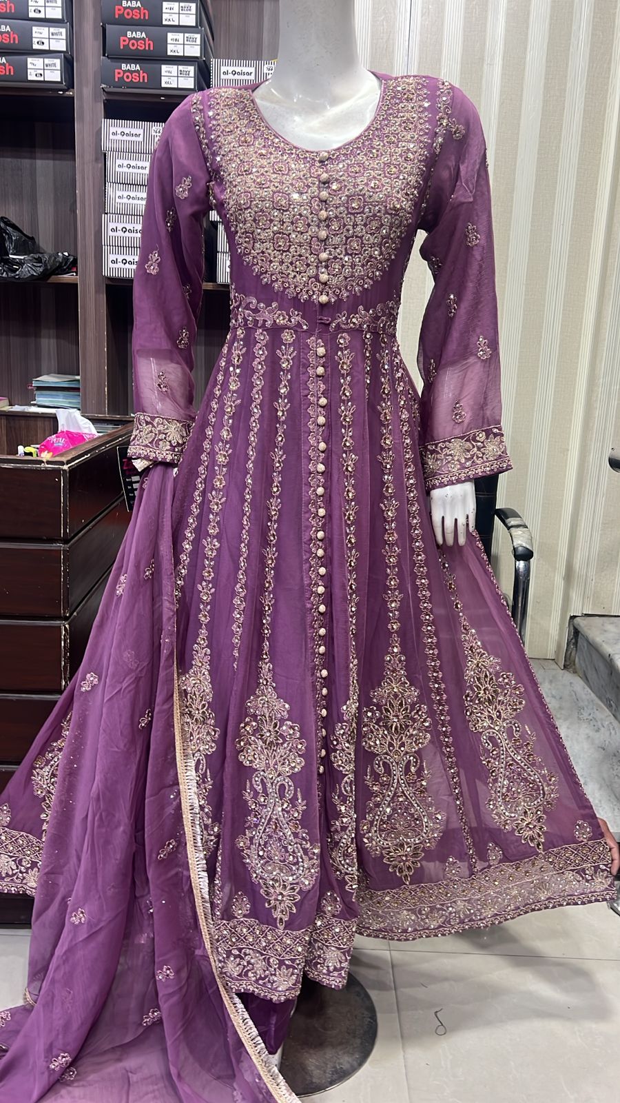 Beautiful Heavy Embroidered Chiffon Maxi – Luxury Wedding Collection (Size S–XL)”