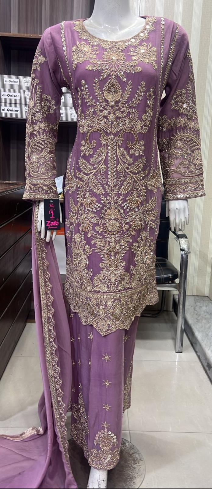 Luxury Chiffon 3-Piece Suit with Exquisite Embroidery – Pakistani Formal Wear