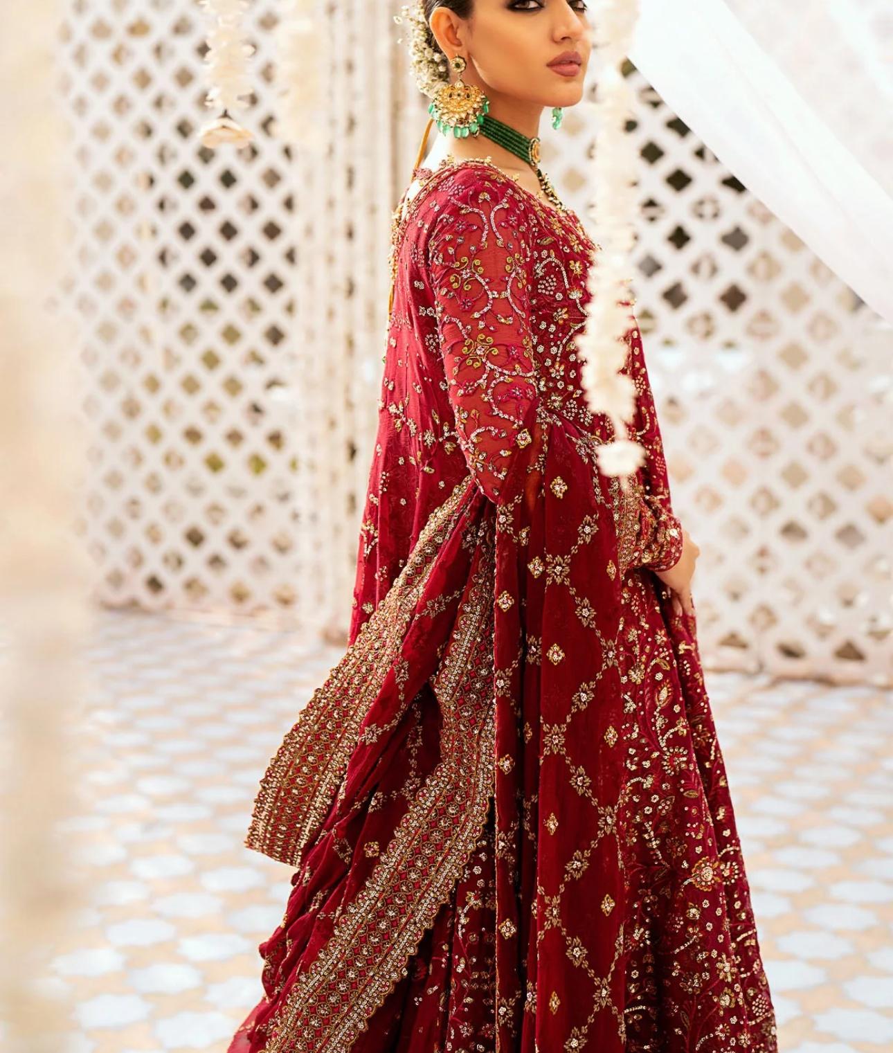 AIK Atelier Inspired – Heavy Embroidered 3-Piece Wedding Collection by Simran’s | With Heavy Embroidered Dupatta & Soft Banarsi Fabric Lehenga/Sharara- Size S-XL