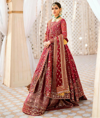 AIK Atelier Inspired – Heavy Embroidered 3-Piece Wedding Collection by Simran’s | With Heavy Embroidered Dupatta & Soft Banarsi Fabric Lehenga/Sharara- Size S-XL