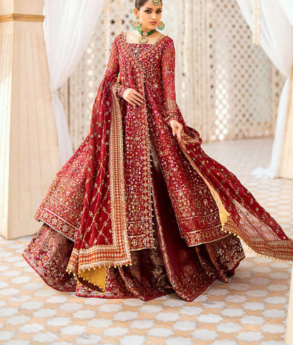 AIK Atelier Inspired – Heavy Embroidered 3-Piece Wedding Collection by Simran’s | With Heavy Embroidered Dupatta & Soft Banarsi Fabric Lehenga/Sharara- Size S-XL