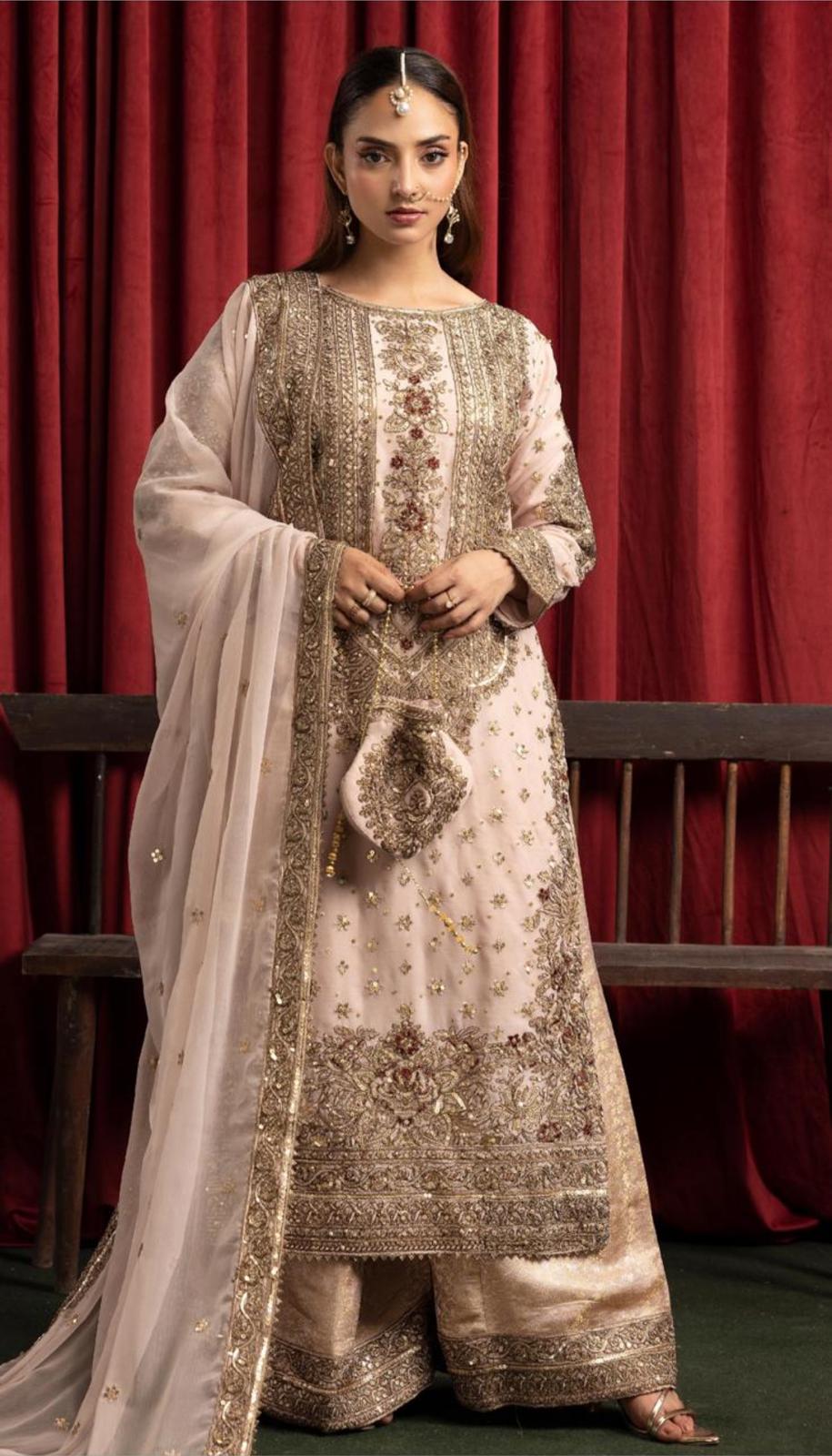 Ashiana Wedding Collection by Simran’s – 3-Piece Heavy Embroidered Chiffon Suit (Sizes S–XL)