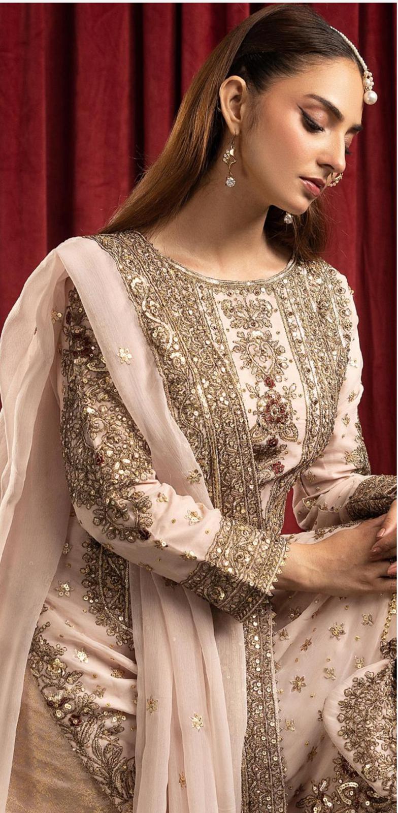 Ashiana Wedding Collection by Simran’s – 3-Piece Heavy Embroidered Chiffon Suit (Sizes S–XL)