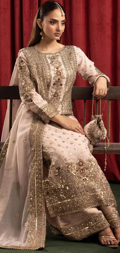 Ashiana Wedding Collection by Simran’s – 3-Piece Heavy Embroidered Chiffon Suit (Sizes S–XL)