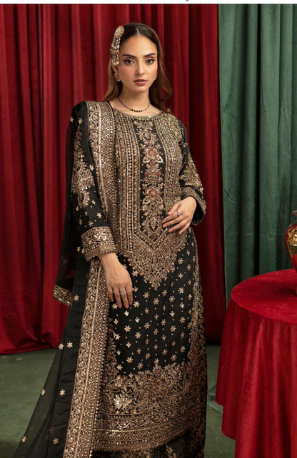 Ashiana Wedding Collection by Simran’s – 3-Piece Heavy Embroidered Chiffon Suit (Sizes S–XL)