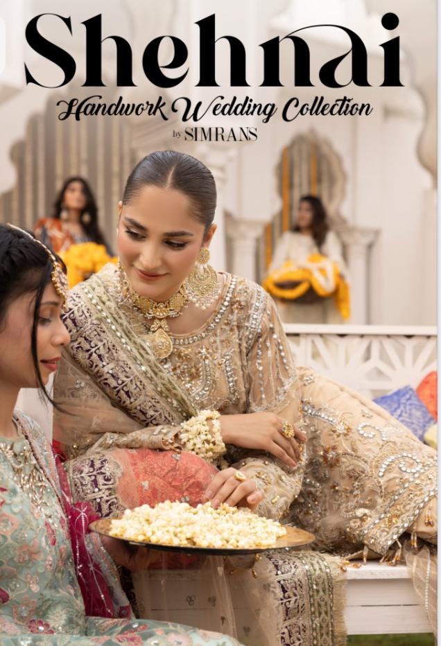 Shehnai by Simran's – 3 Piece Heavy Embroidered Suit | Net Fabric | Gold | Sizes S–XL