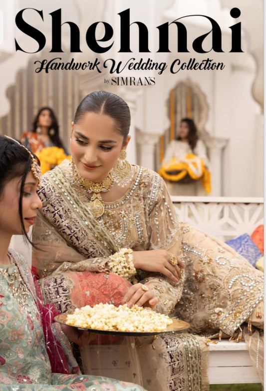 Shehnai by Simran's – 3 Piece Heavy Embroidered Suit | Net Fabric | Gold | Sizes S–XL