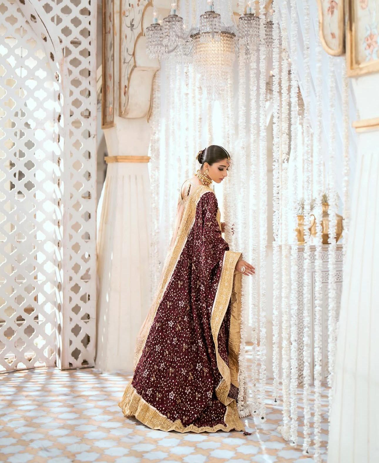 AIK Atelier (Inspired) by Simrans– Heavy Embroidered 3-Piece Wedding Collection with Crushed Gold Banarsi Sharara (Sizes S–XL)