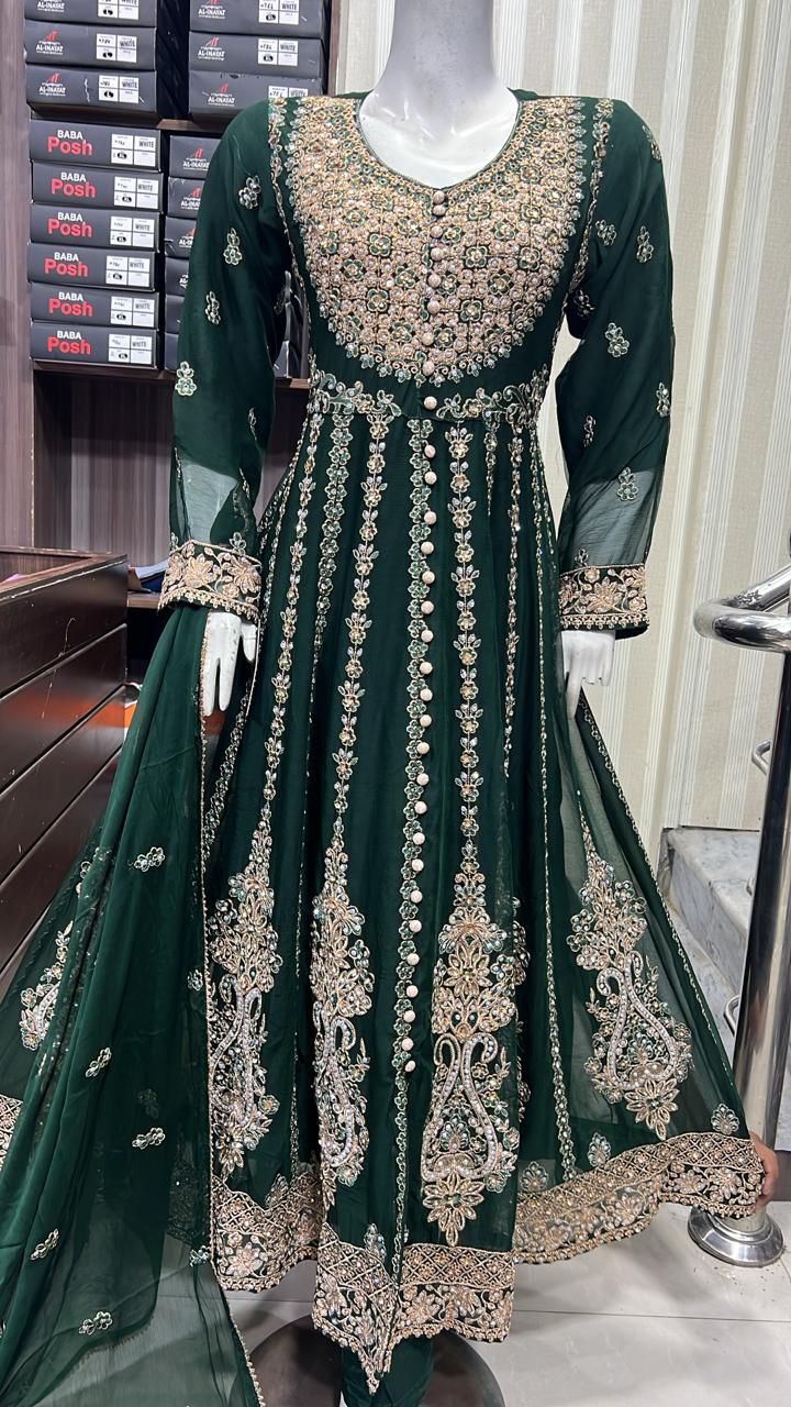 Beautiful Heavy Embroidered Chiffon Maxi – Luxury Wedding Collection (Size S–XL)”