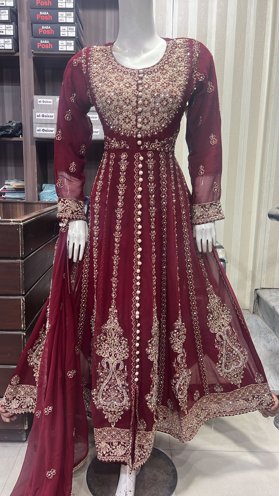 Beautiful Heavy Embroidered Chiffon Maxi – Luxury Wedding Collection (Size S–XL)”