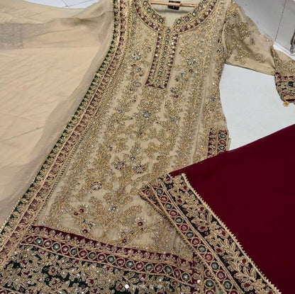 Haseen’s Inspired – Heavy Embroidered Chiffon Plazo Suit | Wedding Collection | Elegant Formal Wear