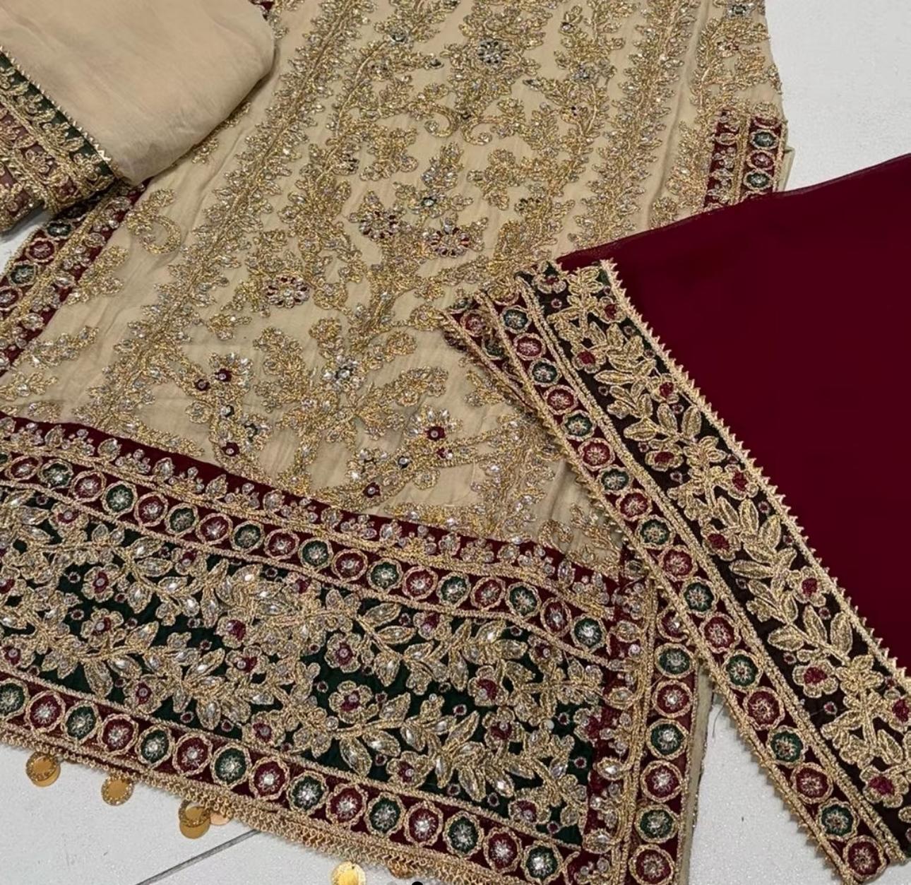 Haseen’s Inspired – Heavy Embroidered Chiffon Plazo Suit | Wedding Collection | Elegant Formal Wear