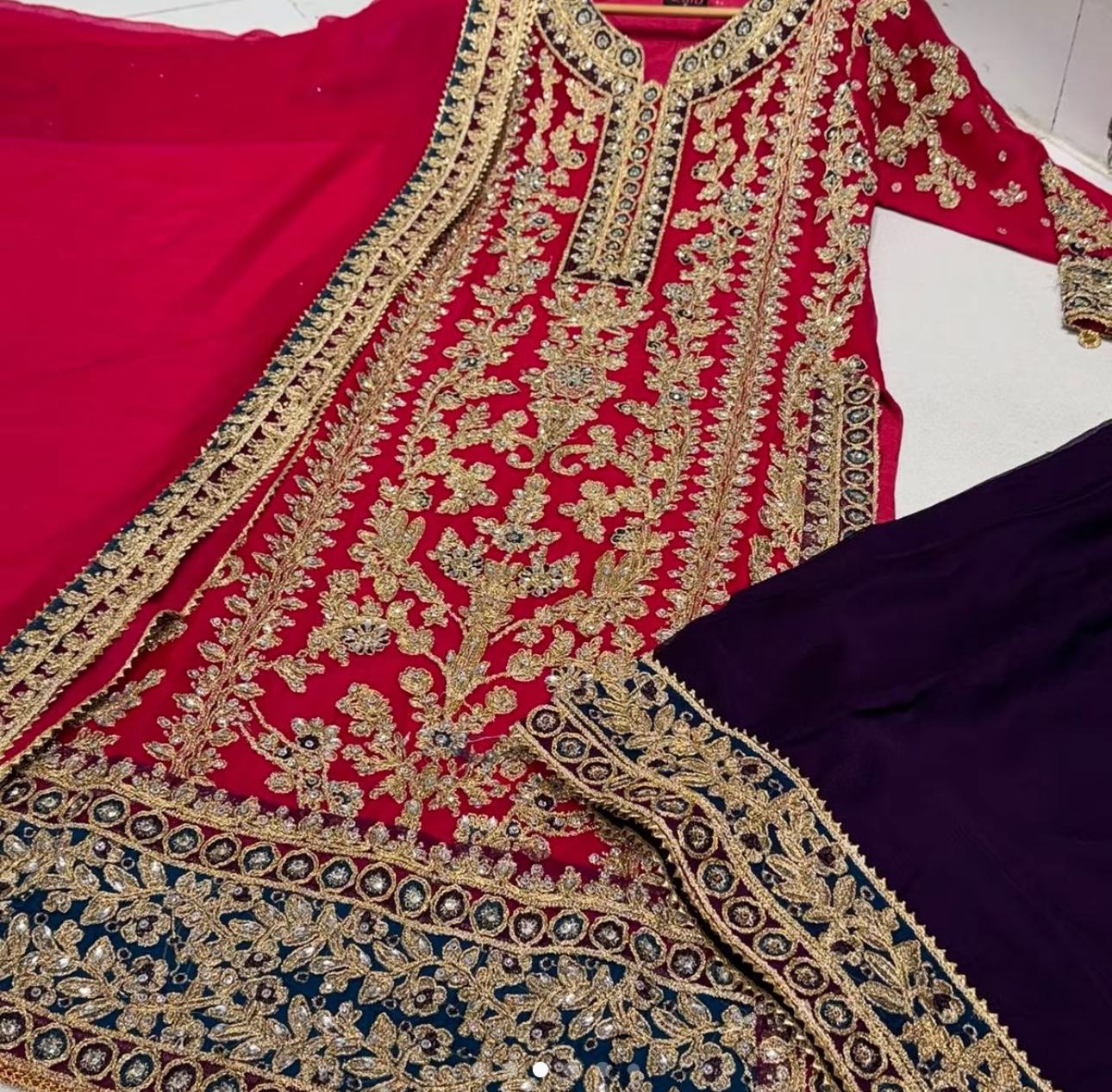 Haseen’s Inspired – Heavy Embroidered Chiffon Plazo Suit | Wedding Collection | Elegant Formal Wear