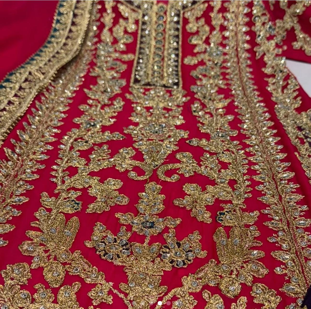 Haseen’s Inspired – Heavy Embroidered Chiffon Plazo Suit | Wedding Collection | Elegant Formal Wear