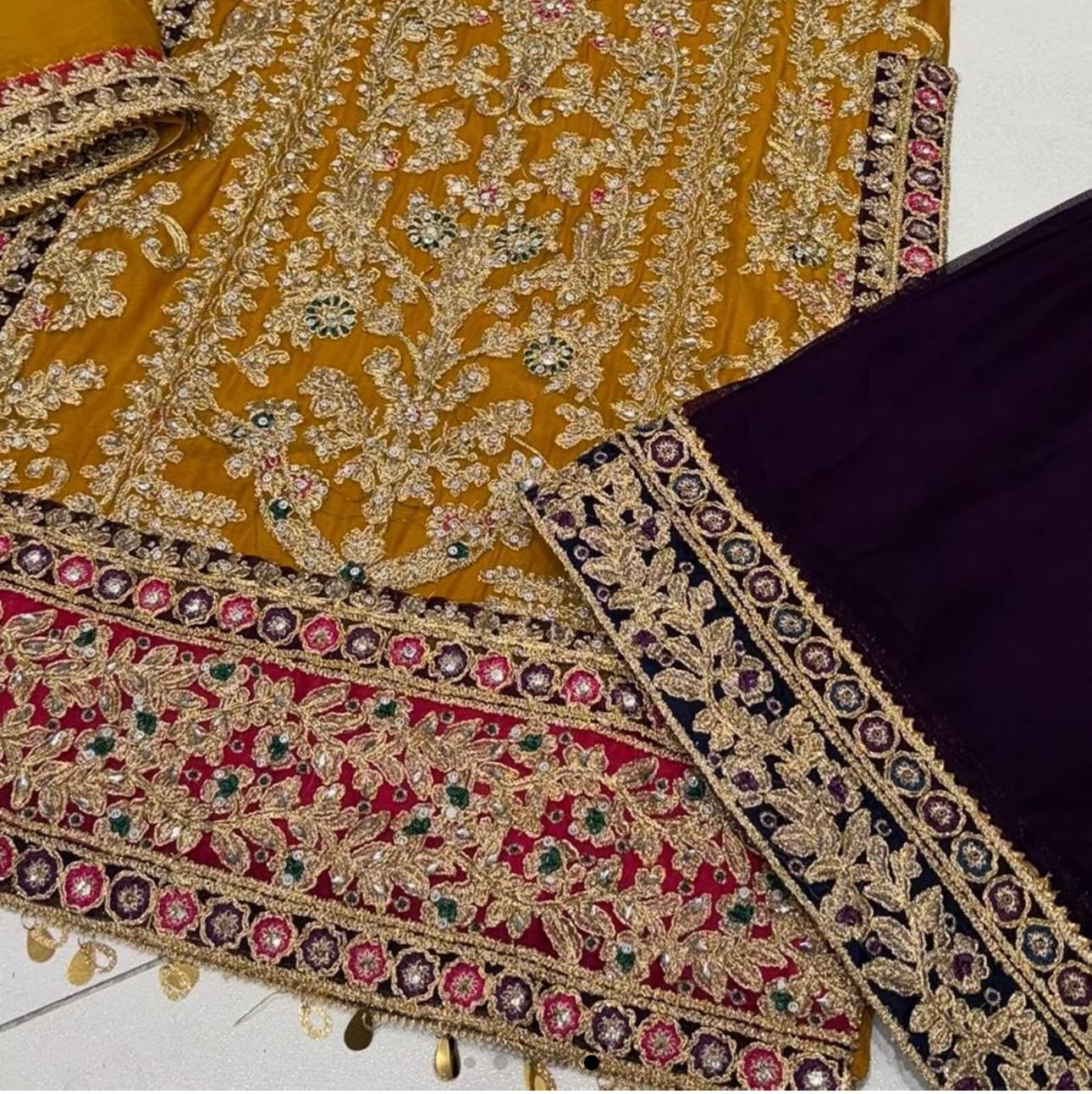 Haseen’s Inspired – Heavy Embroidered Chiffon Plazo Suit | Wedding Collection | Elegant Formal Wear