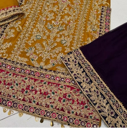 Haseen’s Inspired – Heavy Embroidered Chiffon Plazo Suit | Wedding Collection | Elegant Formal Wear