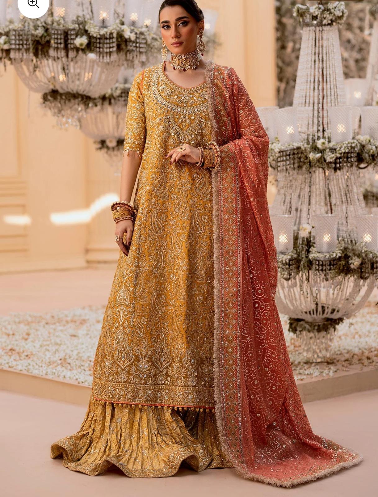 AIK Atelier (Inspired) – Heavy Embroidered 3 Piece Crushed Style Gharara Suit | Wedding Collection