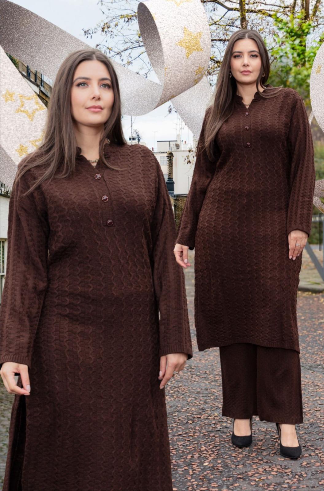 SIMRANS Knitwear Co-ords Set – Pink & Brown