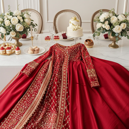 AIK Atelier Inspired – Heavy Embroidered 3-Piece Wedding Collection by Simran’s | With Heavy Embroidered Dupatta & Soft Banarsi Fabric Lehenga/Sharara- Size S-XL