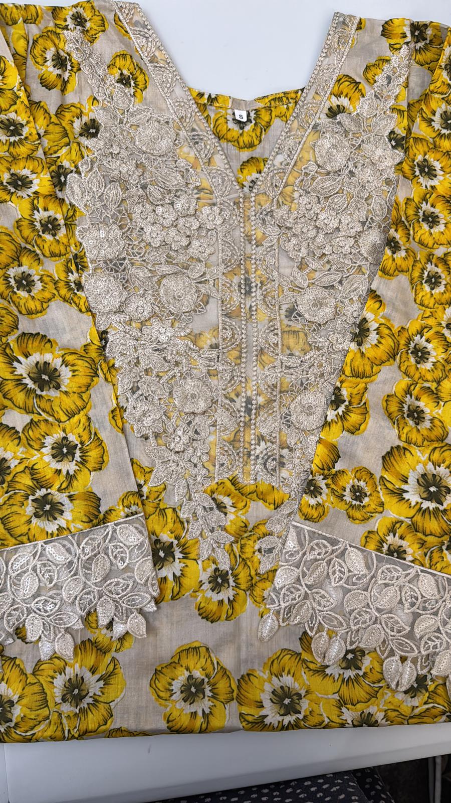 Maria B Inspired 3-Piece Suit with Chiffon Dupatta | Elegant Pakistani Wear Yellow (Sizes S–2XL)